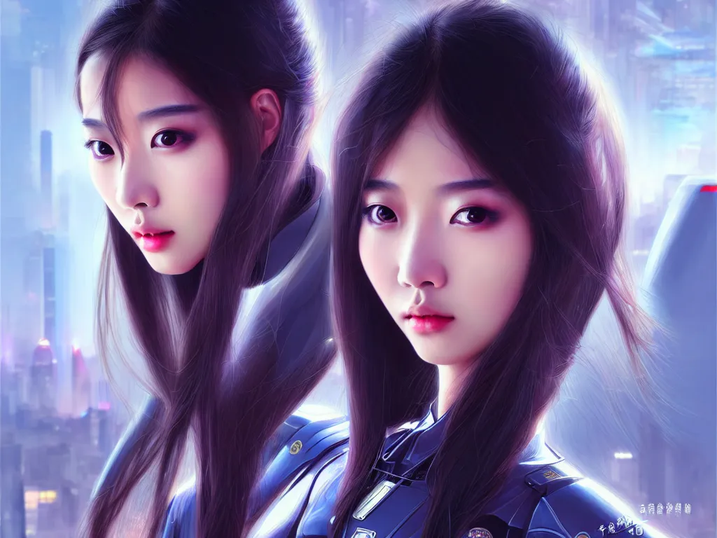 Prompt: portrait angelababy, futuristic hong kong police uniform girl, at future neon light rooftop, ssci - fi and fantasy, intricate and very very beautiful and elegant, highly detailed, digital painting, artstation, concept art, smooth and sharp focus, illustration, art by tan zi and ayanamikodon and alphonse mucha and wlop
