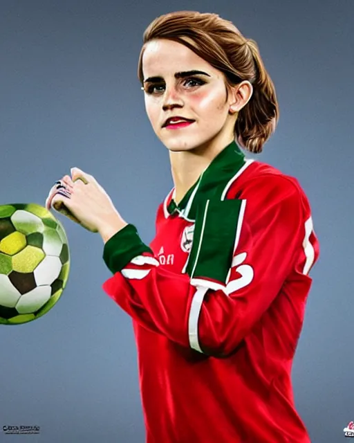 Image similar to a portrait of emma watson as a lokomotiv football player, hyper realistic