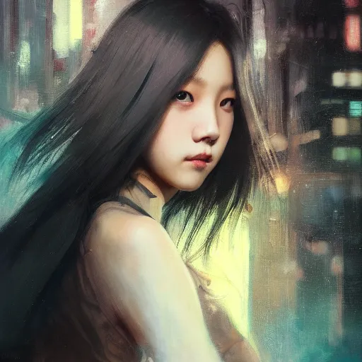 Image similar to kim jisoo, blackpink, hyperrealistic portrait, bladerunner street, art of elysium by jeremy mann and alphonse mucha, fantasy art, photo realistic, dynamic lighting, artstation, poster, volumetric lighting, very detailed face, 4 k, award winning