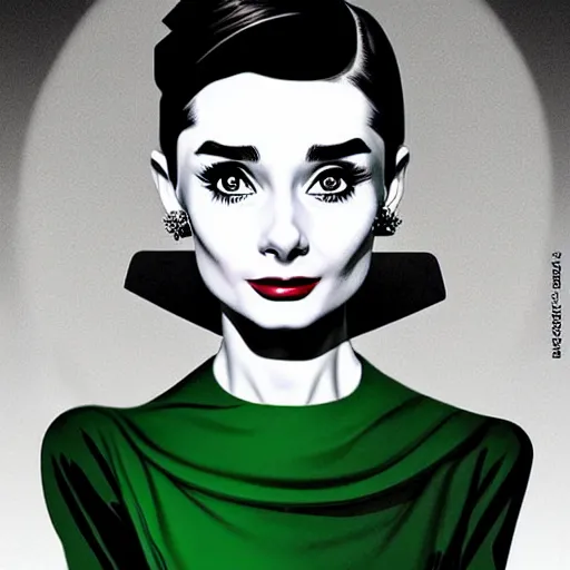 Image similar to in the style of joshua middleton, beautiful audrey hepburn, full body green dress, creepy pose, bioshock, spooky, symmetrical face symmetrical eyes, three point lighting, detailed realistic eyes, aquapunk, insanely detailed and intricate elegant, artgerm, underwater home