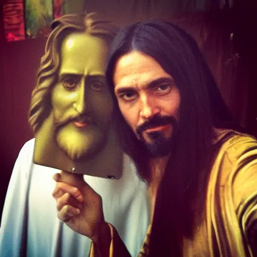 Image similar to “Jesus posing for a selfie with Satan”