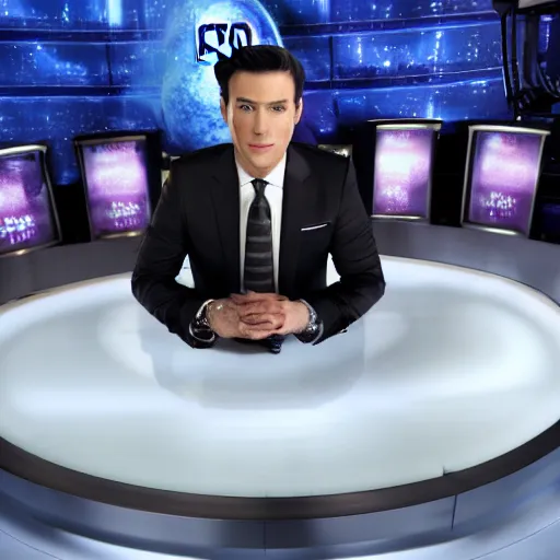 Prompt: the new alien with dapper style hosting on cnn prime time, studio photograph