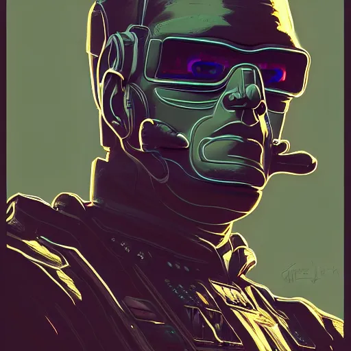 Image similar to dwight eisenhower. a clever cyberpunk merc, centered in the frame, cyberpunk concept art by james gurney, Jean Giraud and josan gonzales, digital art, highly detailed, intricate, sci-fi, sharp focus, Trending on Artstation HQ, deviantart, 4K UHD image