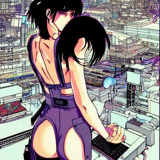 beautiful cyberpunk anime style illustration of motoko, Stable Diffusion