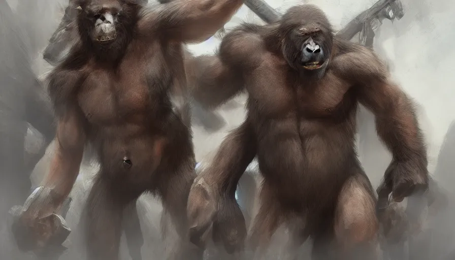 Prompt: concept art of warriors apes by jama jurabaev, extremely detailed, trending on artstation, high quality, brush stroke