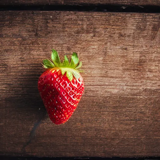 Prompt: a strawberry made of wood, photo studio, bokeh photography