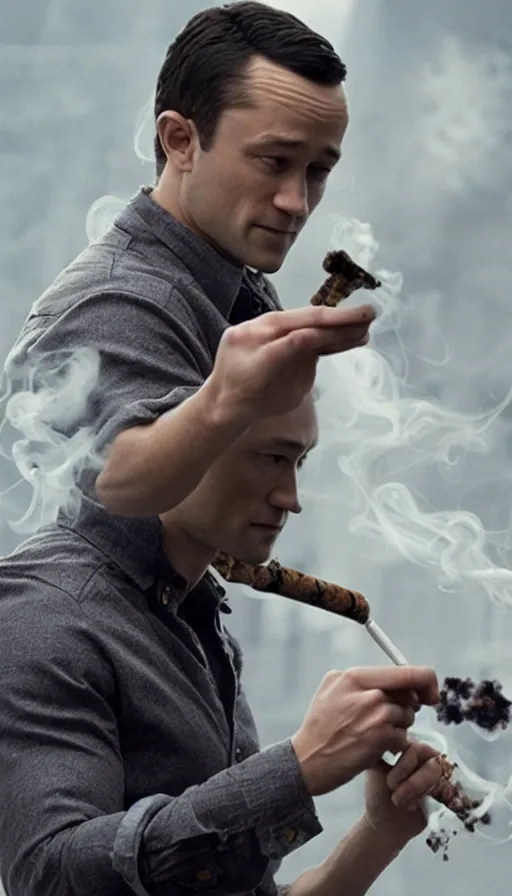 Image similar to joseph gordon levitt smoking shiha, insane, intricate, highly detailled, sharp focus 8k