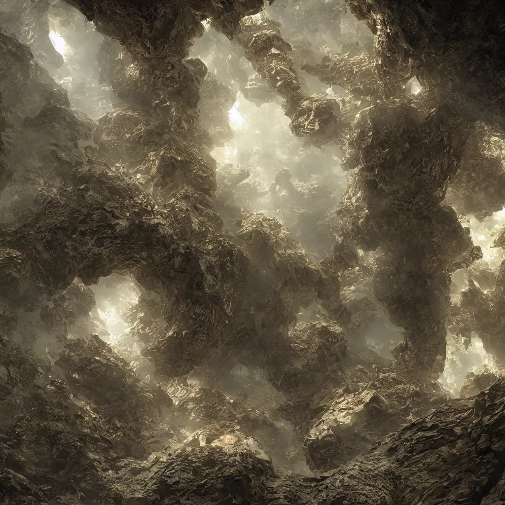 Prompt: concept art by craig mullins alien monster. mandelbulb fractal. reflection and dispersion materials. rays and dispersion of light. volumetric light. 5 0 mm, f / 3 2. noise film photo. flash photography. unreal engine 4, octane render. movie art