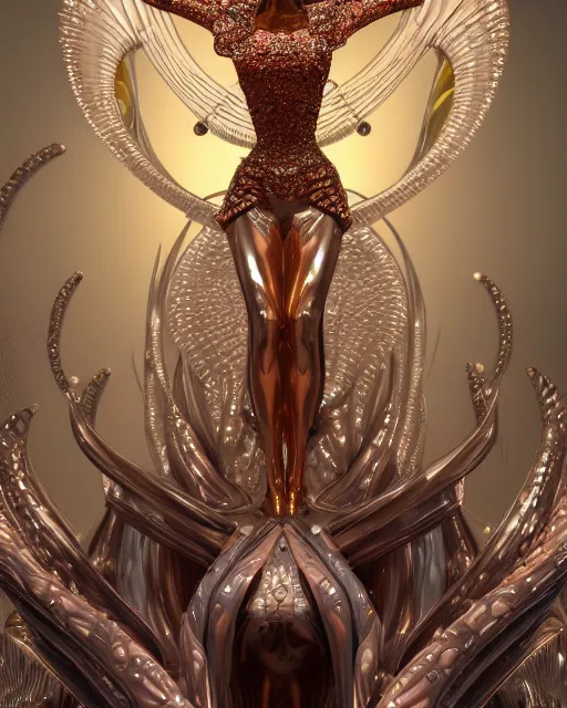 Image similar to a highly detailed metahuman 4 k close up render of an alien goddess bella hadid monument flying in iris van herpen dress schiaparelli in diamonds crystals swarovski and jewelry iridescent in style of alphonse mucha gustav klimt trending on artstation made in unreal engine 4