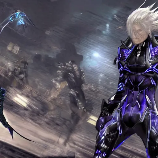 Prompt: monsoon and raiden from metal gear rising: revengeance combined into one character