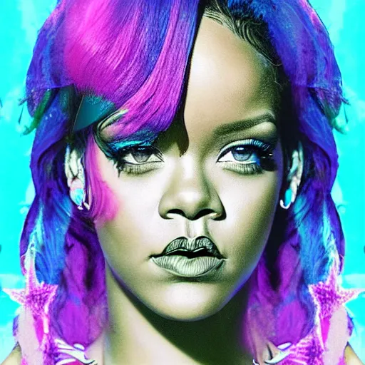 Image similar to rihanna in the ocean, seapunk, creative photo manipulation, creative photoshop, digital art