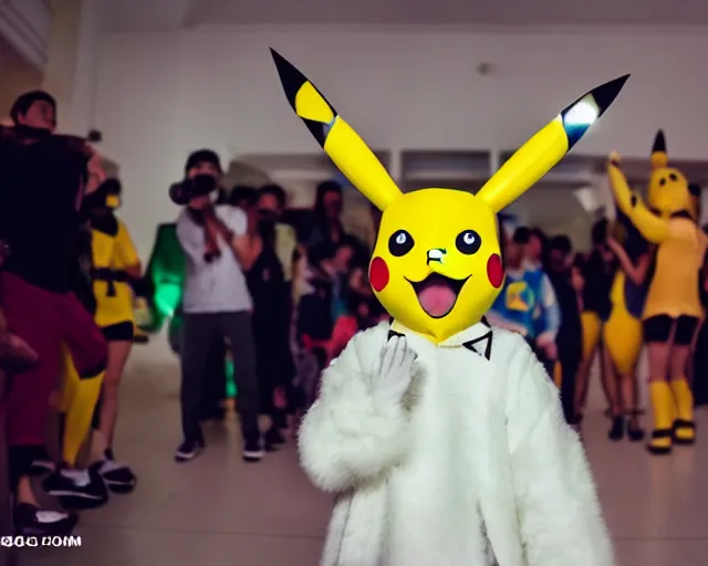 Image similar to pikachu cosplaying as lagu gaga, striking lighting, emotional, canon 1 d.