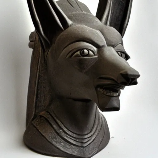 Image similar to anubis head, highly detailed, cultist