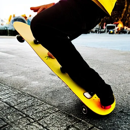 Prompt: a cool lemon riding a skateboard