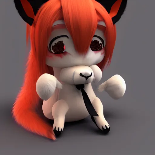 Image similar to cute fumo plush fox girl, floppy ears, gothic maiden, alert, furry anime, vray, smile, pugilist