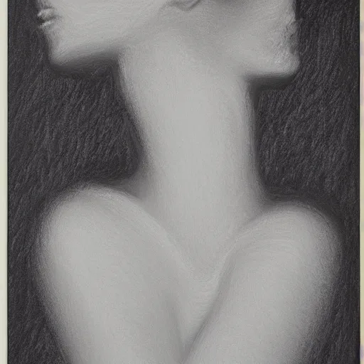 Prompt: the universe is female. a study by herbert james draper. black and white chalk on brown paper.