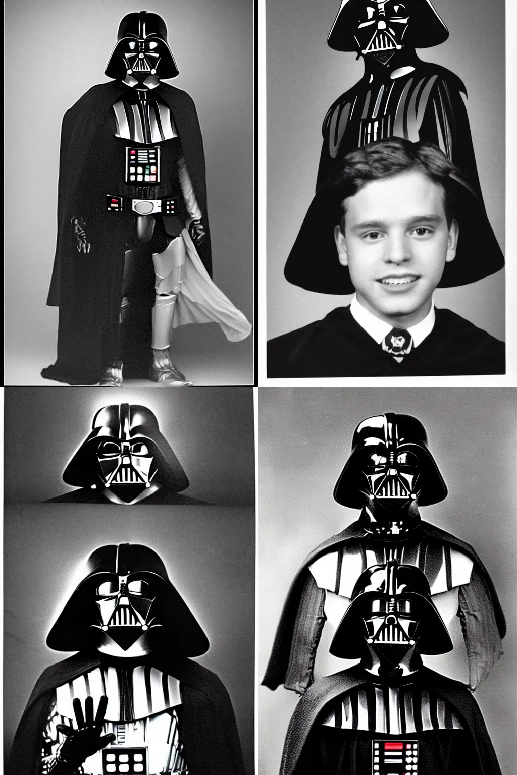 Prompt: high school yearbook photo of Darth Vader