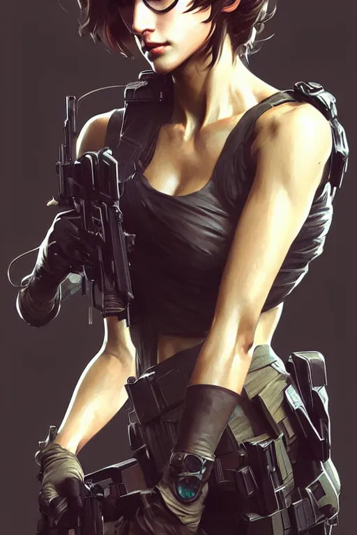 Image similar to quiet from metal gear solid, intricate, elegant, dynamic pose, highly detailed, digital painting, artstation, concept art, matte, sharp focus, illustration, art by Artgerm and Greg Rutkowski and Alphonse Mucha