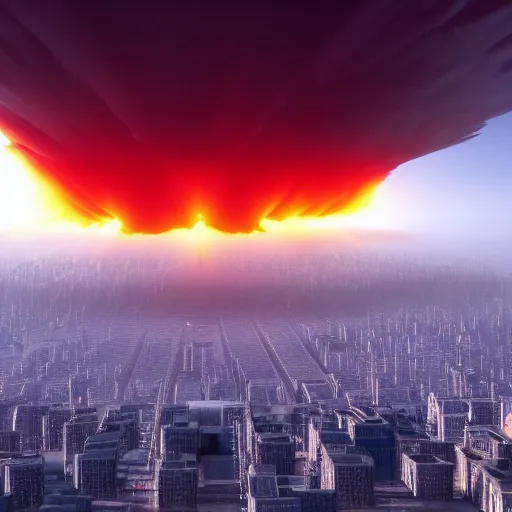 Image similar to nuclear explosion in city, 4 k