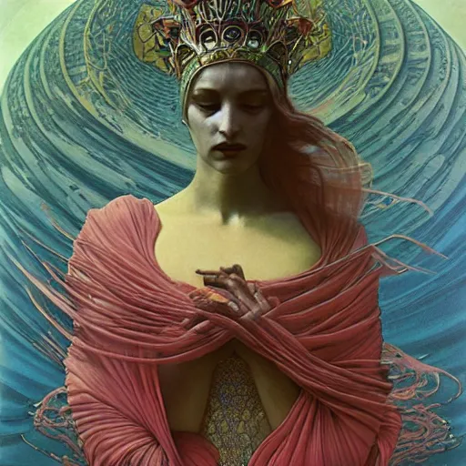 Prompt: queen of jupiter by zdzisław beksinski, zaha hadid and alphonse mucha. highly detailed, hyper - real, beautiful