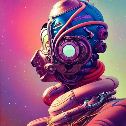 Image similar to high quality high detail portrait of a diesel punk jinx in an alien world, tristan eaton, victo ngai, artgerm, rhads, ross draws, hyperrealism, intricate detailed, alphonse mucha, 8 k, sci - fi, pastel colors, artstation,