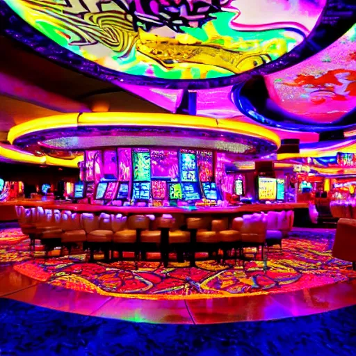 Image similar to tripping on Psychedelic Mushrooms in a Las Vegas casino