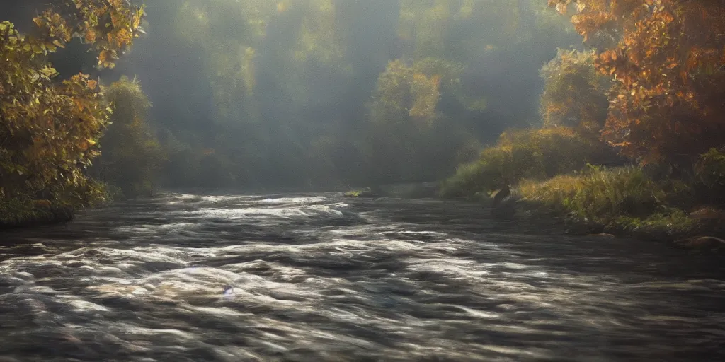 Image similar to a river, cinematic lighting, detailed oil painting, hyperrealistic, 8k