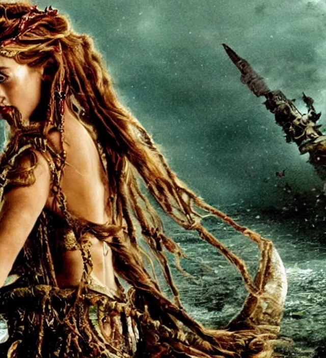 Prompt: amber heard as mermaid in pirates of the caribbean, movie still frame, hd, cinematic lighting