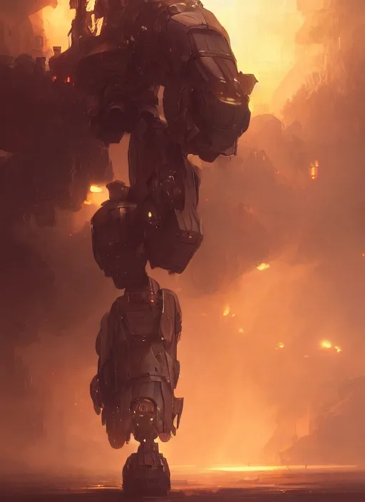 Image similar to a photorealistic dramatic hyperrealistic render of a mecha armored fire golem by wlop, greg rutkowski, alphonse mucha, beautiful dynamic dramatic dark moody lighting, shadows, cinematic atmosphere, artstation, concept design art, octane render, 8 k