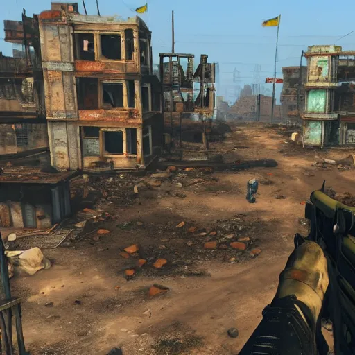 Image similar to new delhi, india in ruins post - nuclear war in fallout 4, in game screenshot