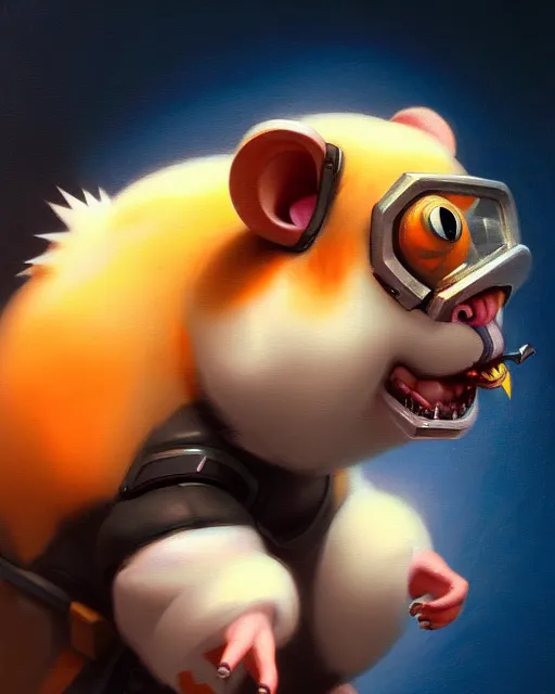 Image similar to wrecking ball the hamster from overwatch, character portrait, portrait, close up, highly detailed, intricate detail, amazing detail, sharp focus, vintage fantasy art, vintage sci - fi art, radiant light, caustics, by boris vallejo