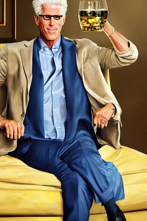 Image similar to a painting of ted danson in the good place, art by robin eley