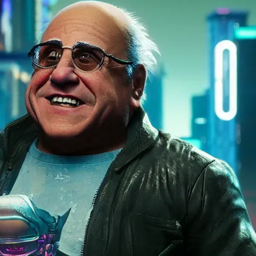 Prompt: Danny Devito in Cyberpunk 2077