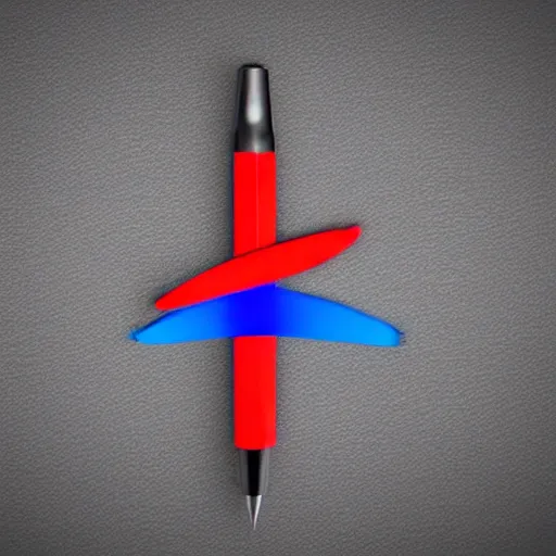 Image similar to logo of a pen tip, with ai theme, cool red and blue wires running through the pen, trending on logostation