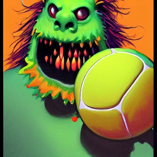 Image similar to a tennis ball monsters , digital art, fantasy, magic, trending on artstation, ultra detailed, professional illustration by Basil Gogos