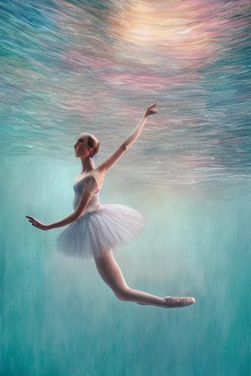 Image similar to ballerina alone at the bottom of the great barrier reef by jaques cousteau, digital art, smooth, focus, highly detailed, hyper realistic, intricate, art by wlop