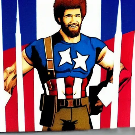 Prompt: Bob Ross as Captain America