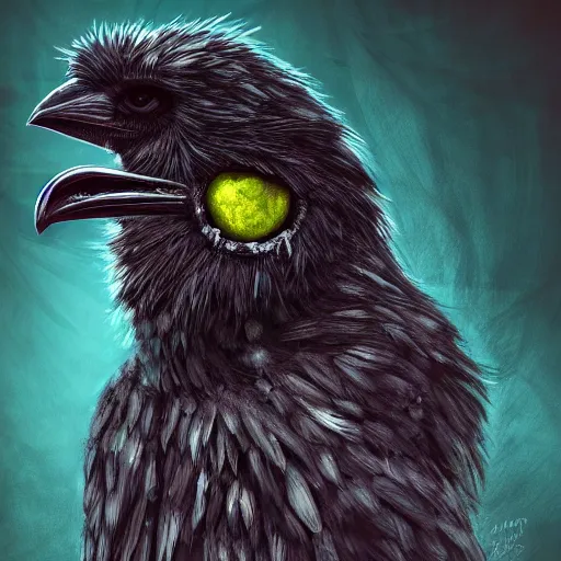 Prompt: A portrait of an undead crow, zombie, UHD, Tyler Jacobson, fantasy, DnD, magical particles, magical, digital art