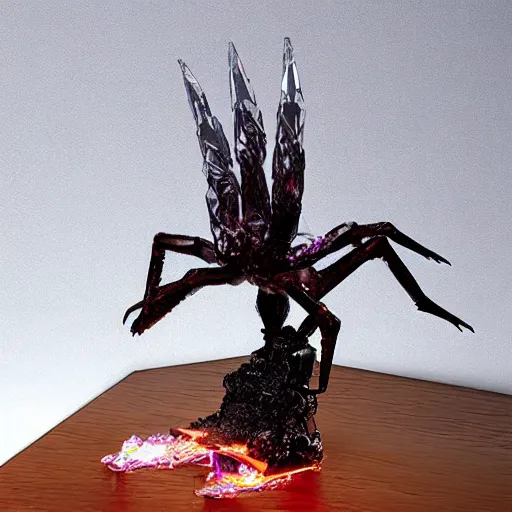 Prompt: stunning etherspiders sculpt tabletop crystal molten sublime