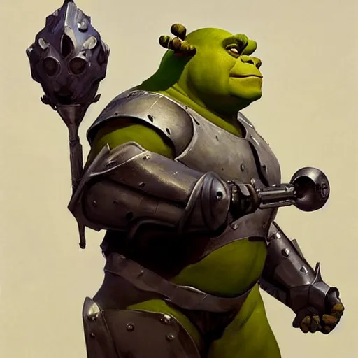 Image similar to greg manchess portrait painting of shrek in a futuristic armor, medium shot, asymmetrical, profile picture, organic painting, sunny day, matte painting, bold shapes, hard edges, street art, trending on artstation, by huang guangjian and gil elvgren and sachin teng