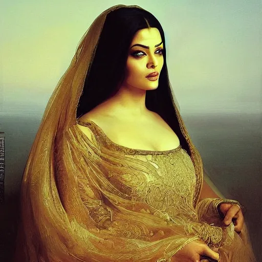 Image similar to aishwarya rai posing in veil, highly detailed artwork by roberto ferri