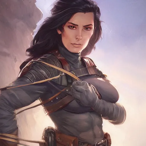 Image similar to female ranger in her 4 0 s, art by artgerm and greg rutkowski and magali villeneuve, d & d, fantasy, portrait, highly detailed, headshot, digital painting, trending on artstation, concept art, sharp focus, illustration