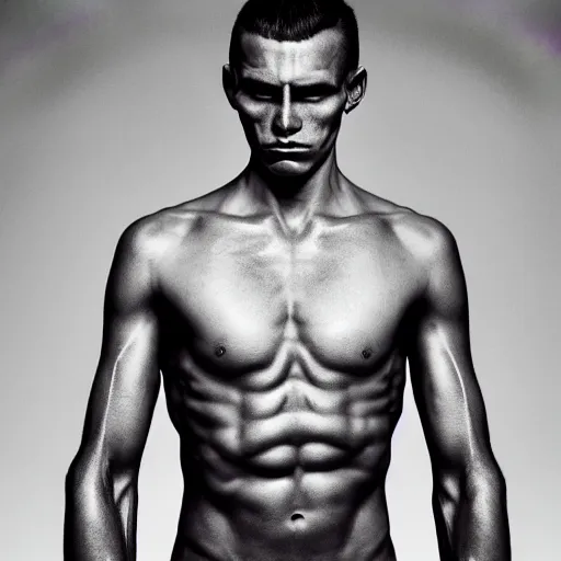 Prompt: a portrait of a beautiful athletic young male demon, photographed by erwin olaf, artistic