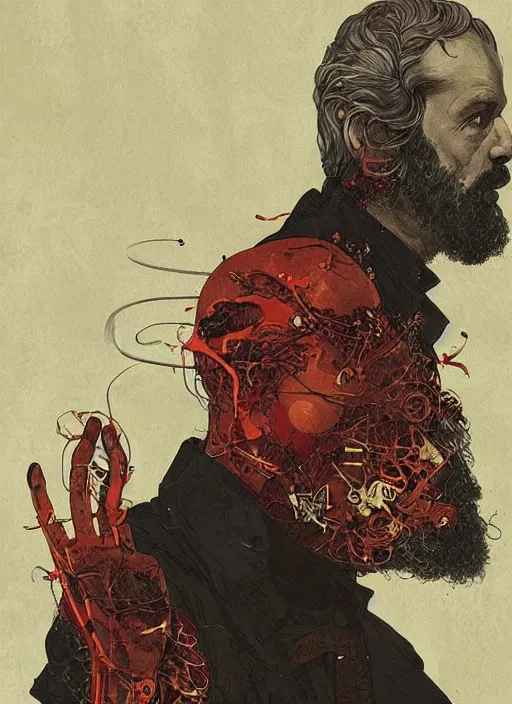 Image similar to karl marx, eun emerging from renaissance italy into a cyberpunk mutiversal realm by conrad roset, nicola samuri, dino valls, m. w. kaluta, jakub rebelka, rule of thirds, seductive look, beautiful