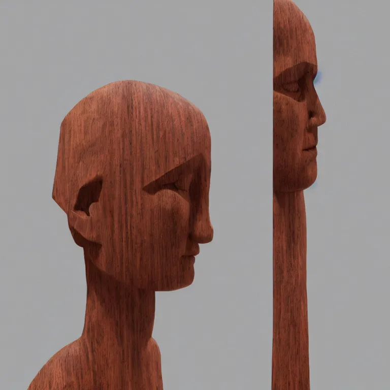 Prompt: public sculpture minimalist portrait of a powerful stern woman, beautiful symmetrical face detailed face realistic proportions, carved out of a red oak wood on a pedestal by stephan balkenhol and martin puryear, hyperrealistic dramatic lighting shocking detail trending on artstation 8 k