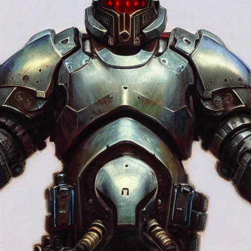 Image similar to the doomslayer as a realistic scifi cyberpunk knight, closeup portrait art by donato giancola and greg rutkowski, vintage retro scifi, realistic face, digital art, trending on artstation, symmetry!!!