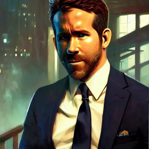 Image similar to ryan reynolds as spider - man, wearing a black and blue suit, cinematic, volumetric lighting, f 8 aperture, cinematic eastman 5 3 8 4 film, photorealistic by greg rutkowski, by stanley artgerm, by alphonse mucha