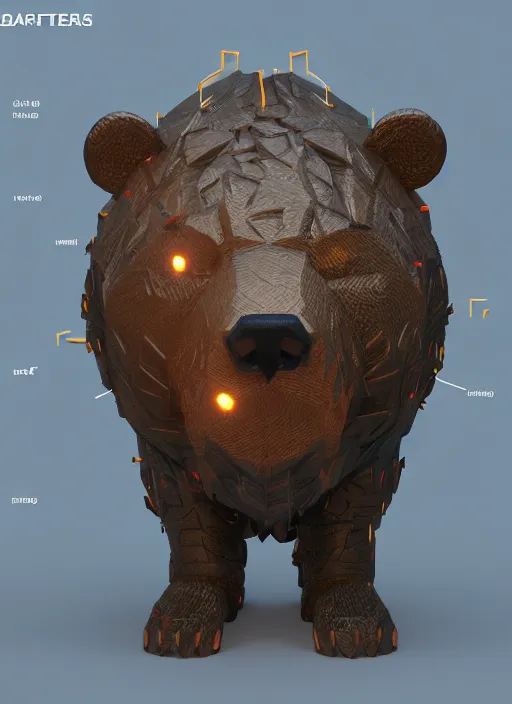 Image similar to : bear with maze pattern all over glowing eyes zbrush dalle2 macro lens 3d render unity unrealengine octane