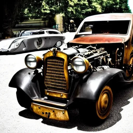 Image similar to steampunk gangster vintage car