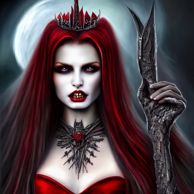 Image similar to beautiful vampire queen, highly detailed, 4 k, hdr, smooth, sharp focus, high resolution, award - winning photo, anne stokes, photorealistic, hyper realistic